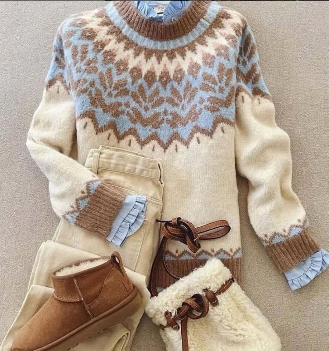 Trendig Blå Rundhalsad Tröja