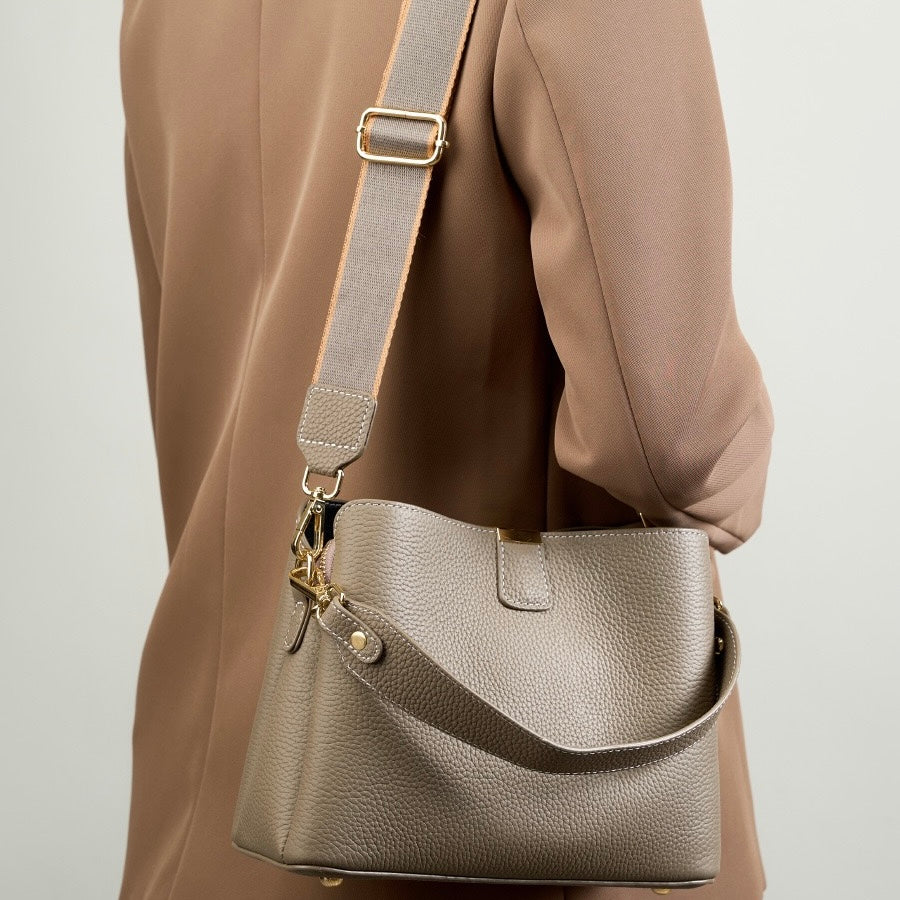 BONNIE | Classic Gold-Trimmed Genuine Leather Bucket Handbag