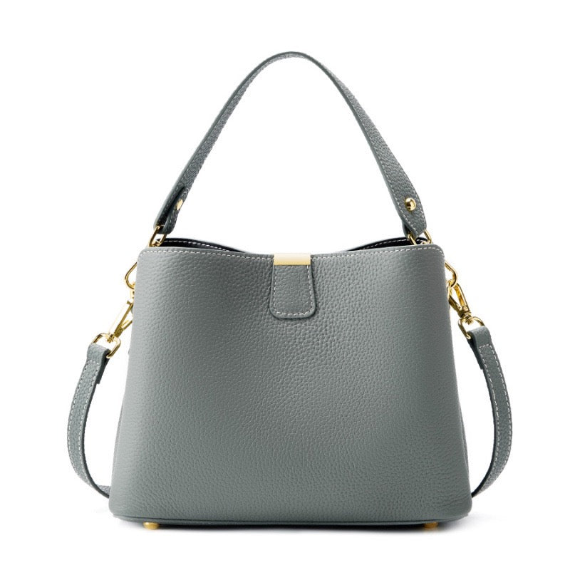 BONNIE | Classic Gold-Trimmed Genuine Leather Bucket Handbag