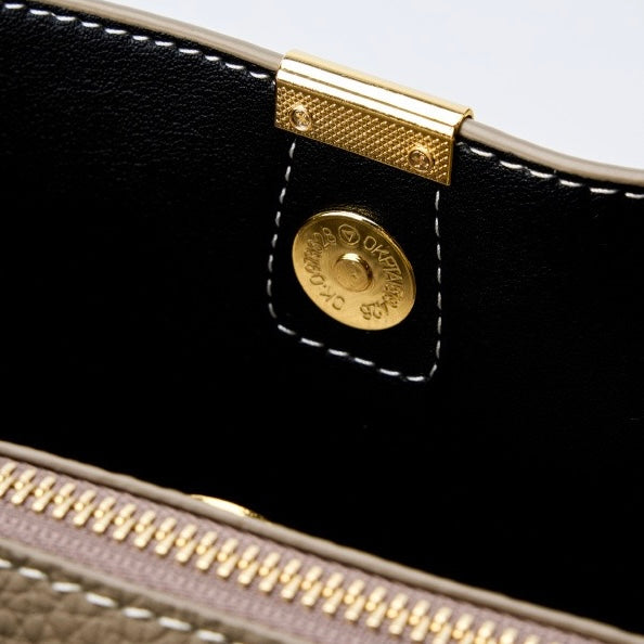 BONNIE | Classic Gold-Trimmed Genuine Leather Bucket Handbag