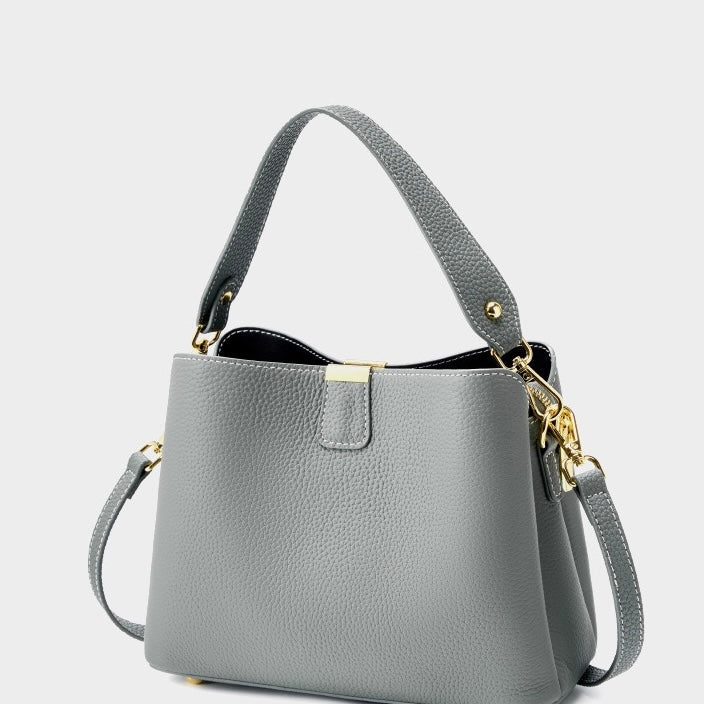 BONNIE | Classic Gold-Trimmed Genuine Leather Bucket Handbag
