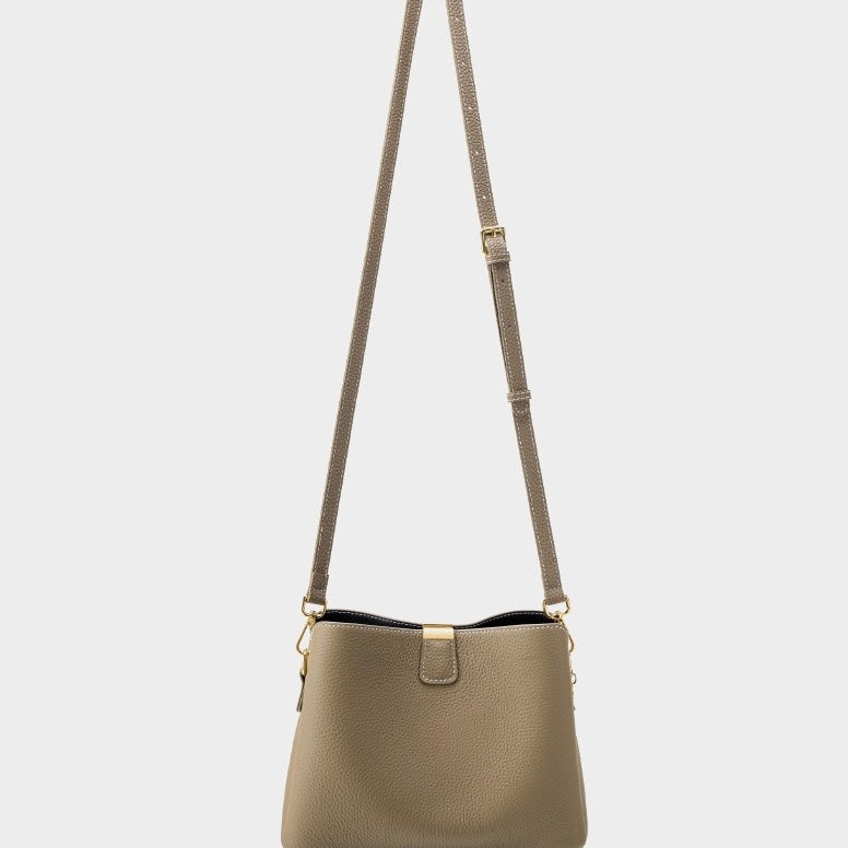 BONNIE | Classic Gold-Trimmed Genuine Leather Bucket Handbag