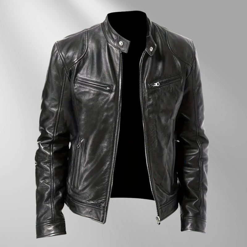 ALVA Läderjacka | Jacka i konstläder med dragkedja för män