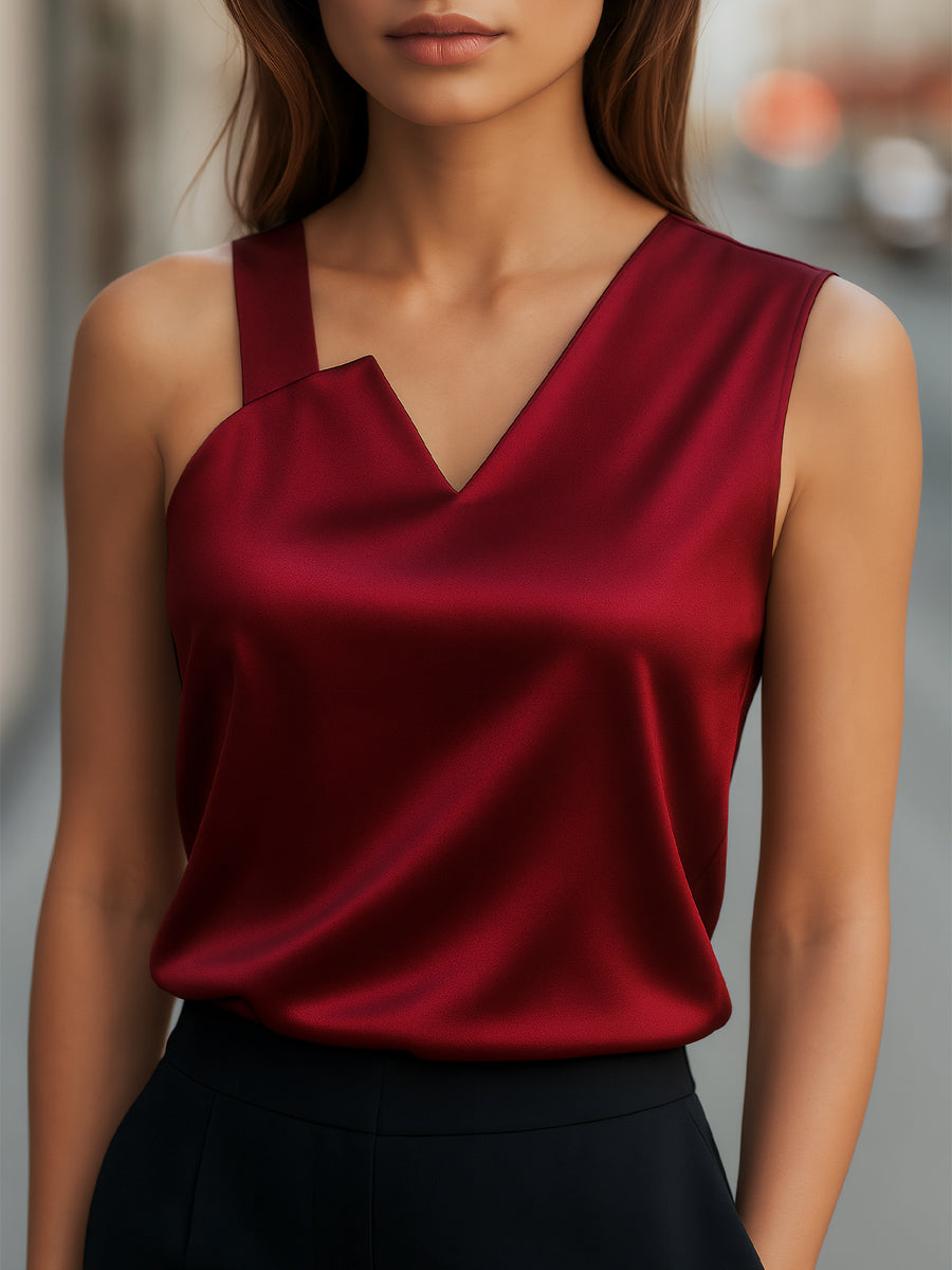 POPPY | Sleek Asymmetrical Neck Satin Blouse