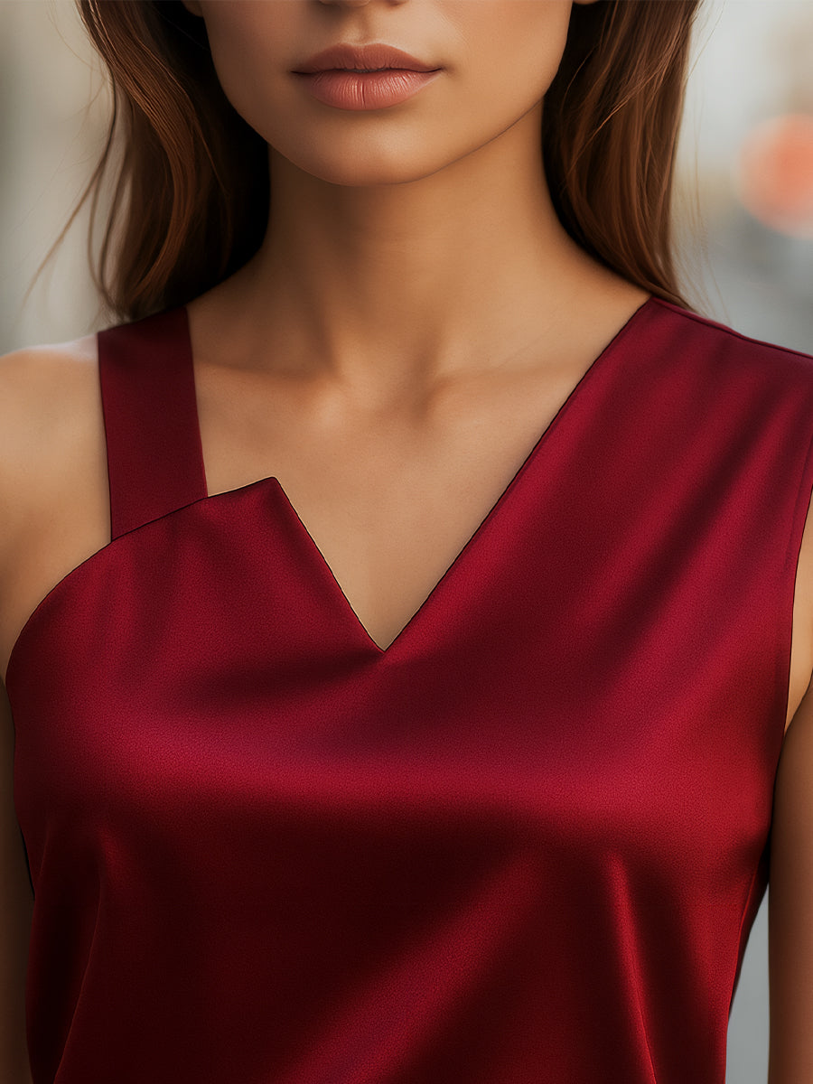 POPPY | Sleek Asymmetrical Neck Satin Blouse
