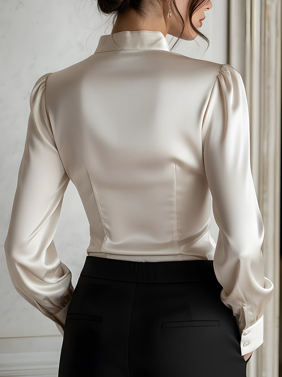 LUNA | Elegant Mandarin-Collar Button-Front Fitted Blouse