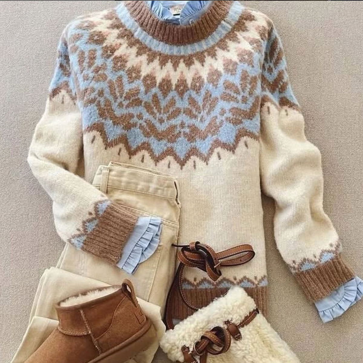 Trendig Blå Rundhalsad Tröja