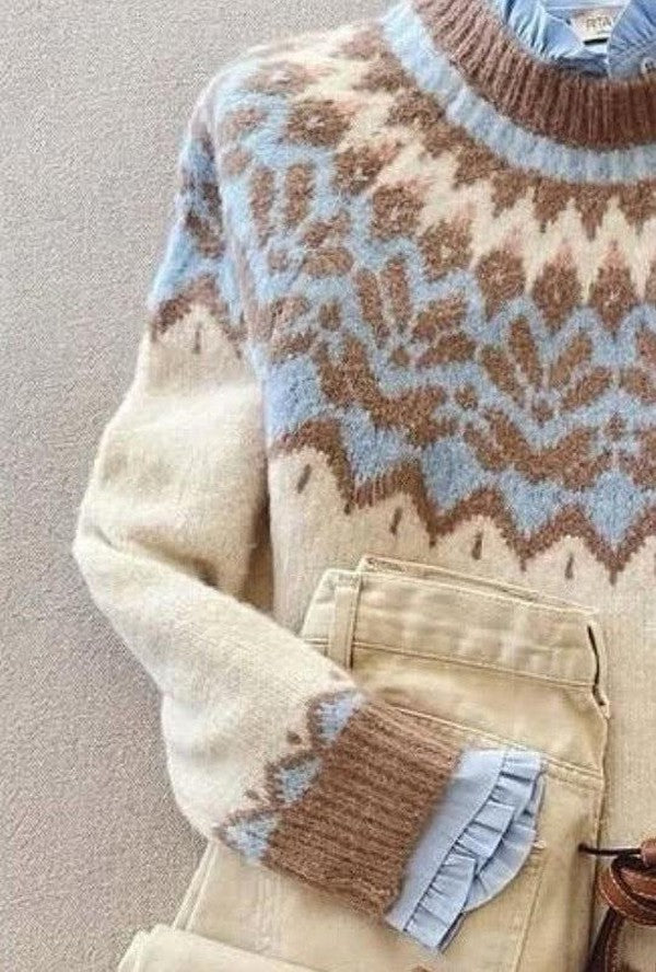 Trendig Blå Rundhalsad Tröja