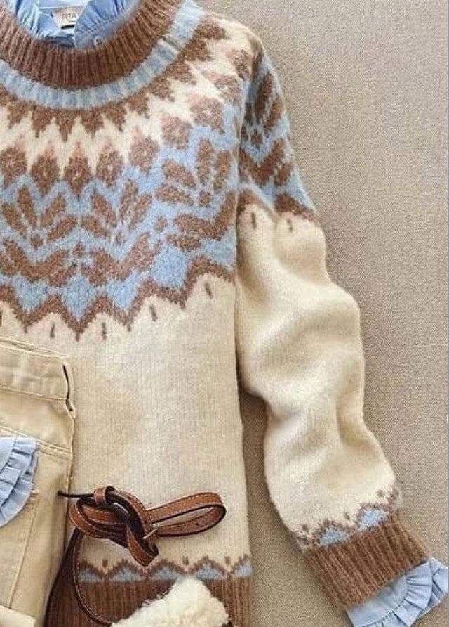 Trendig Blå Rundhalsad Tröja