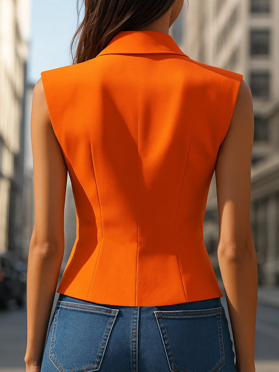 DAISY | Vibrant Orange Sleeveless Blazer Top