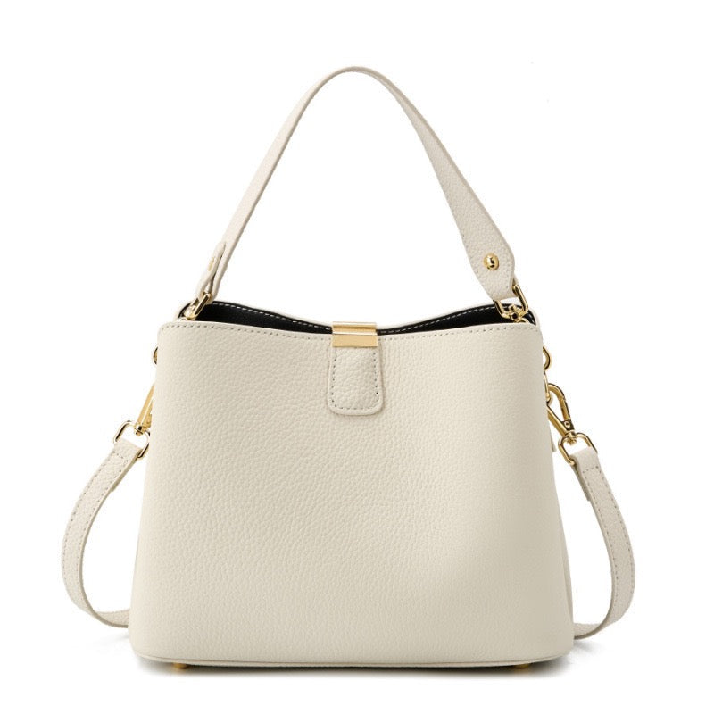 BONNIE | Classic Gold-Trimmed Genuine Leather Bucket Handbag