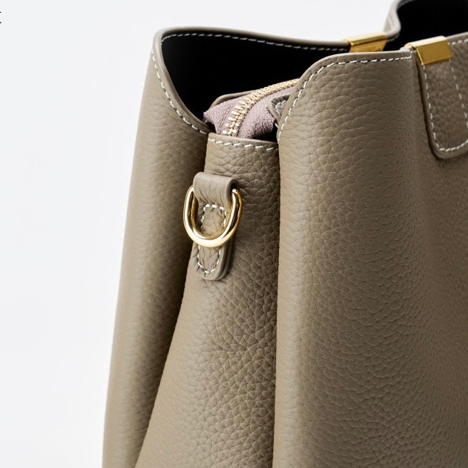 BONNIE | Classic Gold-Trimmed Genuine Leather Bucket Handbag