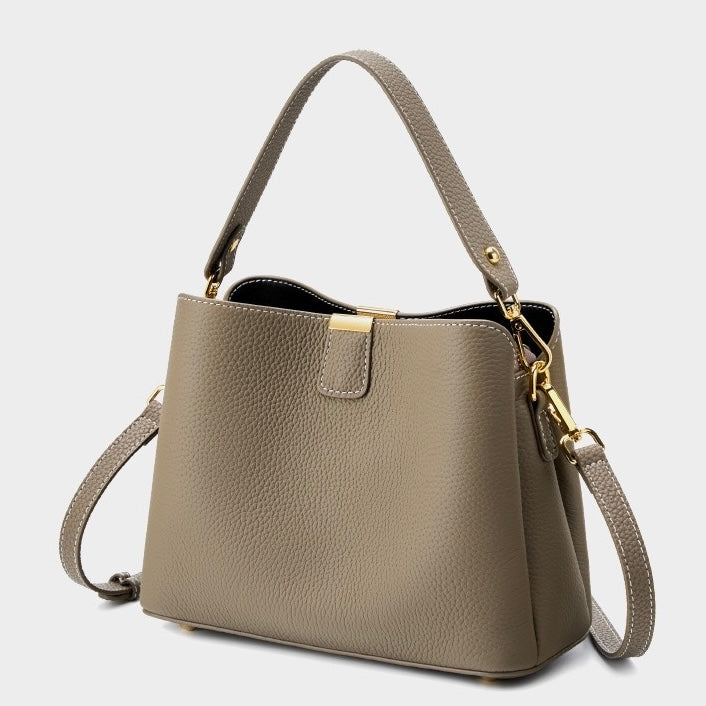 BONNIE | Classic Gold-Trimmed Genuine Leather Bucket Handbag