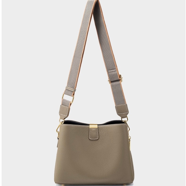 BONNIE | Classic Gold-Trimmed Genuine Leather Bucket Handbag