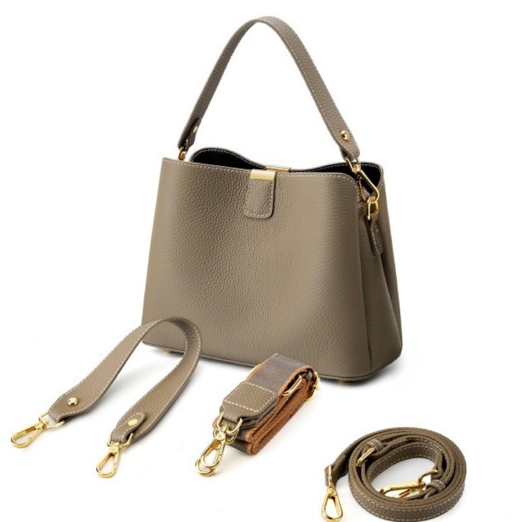 BONNIE | Classic Gold-Trimmed Genuine Leather Bucket Handbag
