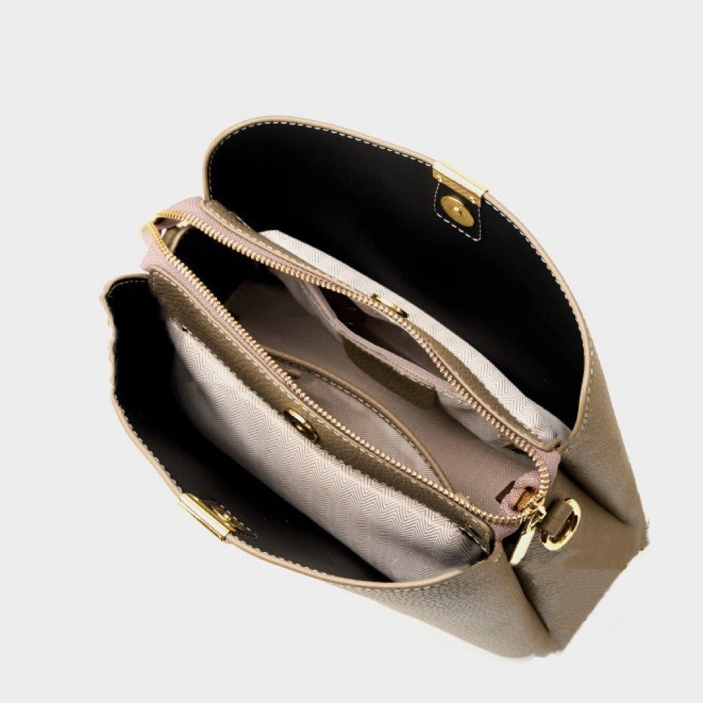 BONNIE | Classic Gold-Trimmed Genuine Leather Bucket Handbag