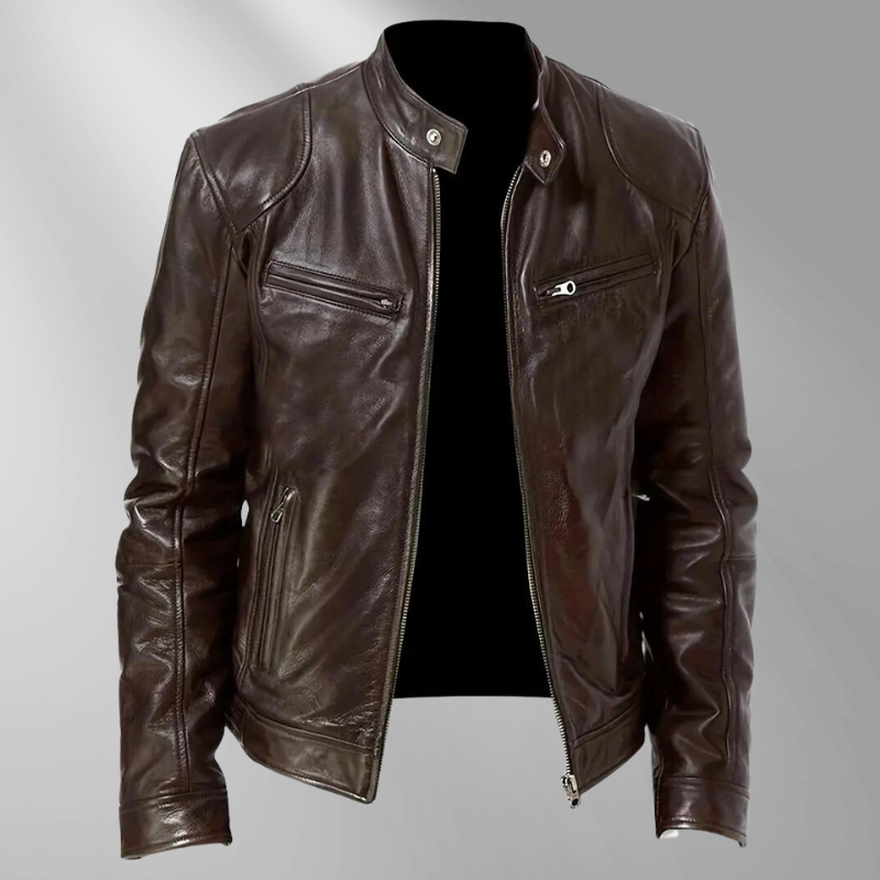 ALVA Läderjacka | Jacka i konstläder med dragkedja för män