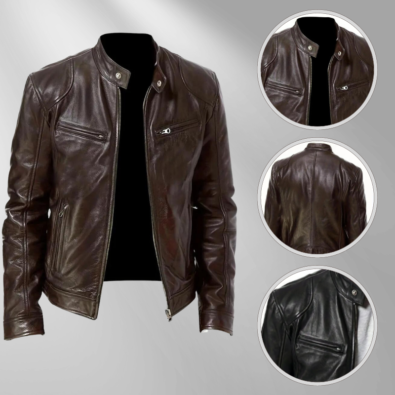 ALVA Läderjacka | Jacka i konstläder med dragkedja för män