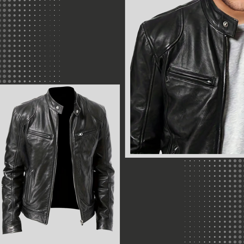 ALVA Läderjacka | Jacka i konstläder med dragkedja för män