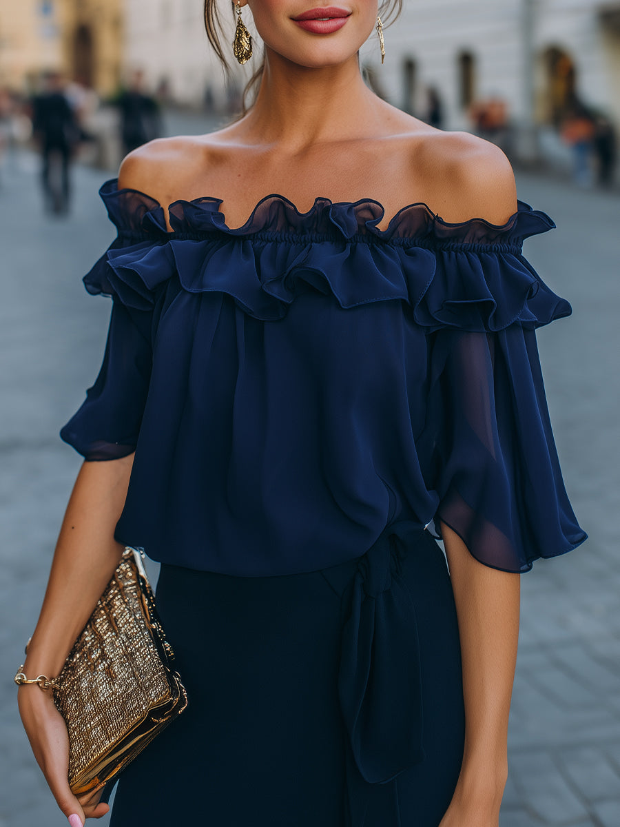 ISABELLA | Off-Shoulder Ruffled Chiffon Top
