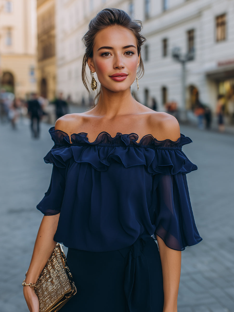 ISABELLA | Off-Shoulder Ruffled Chiffon Top