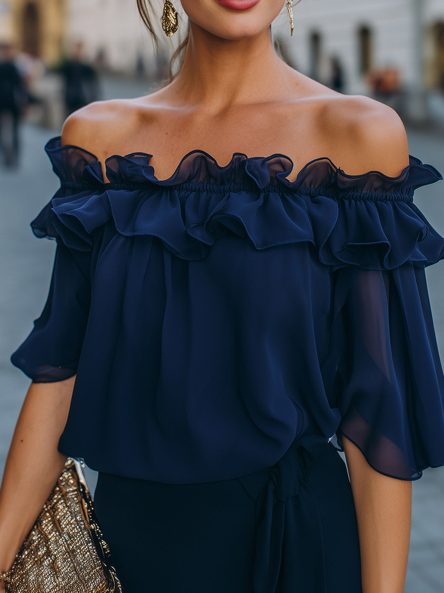 ISABELLA | Off-Shoulder Ruffled Chiffon Top