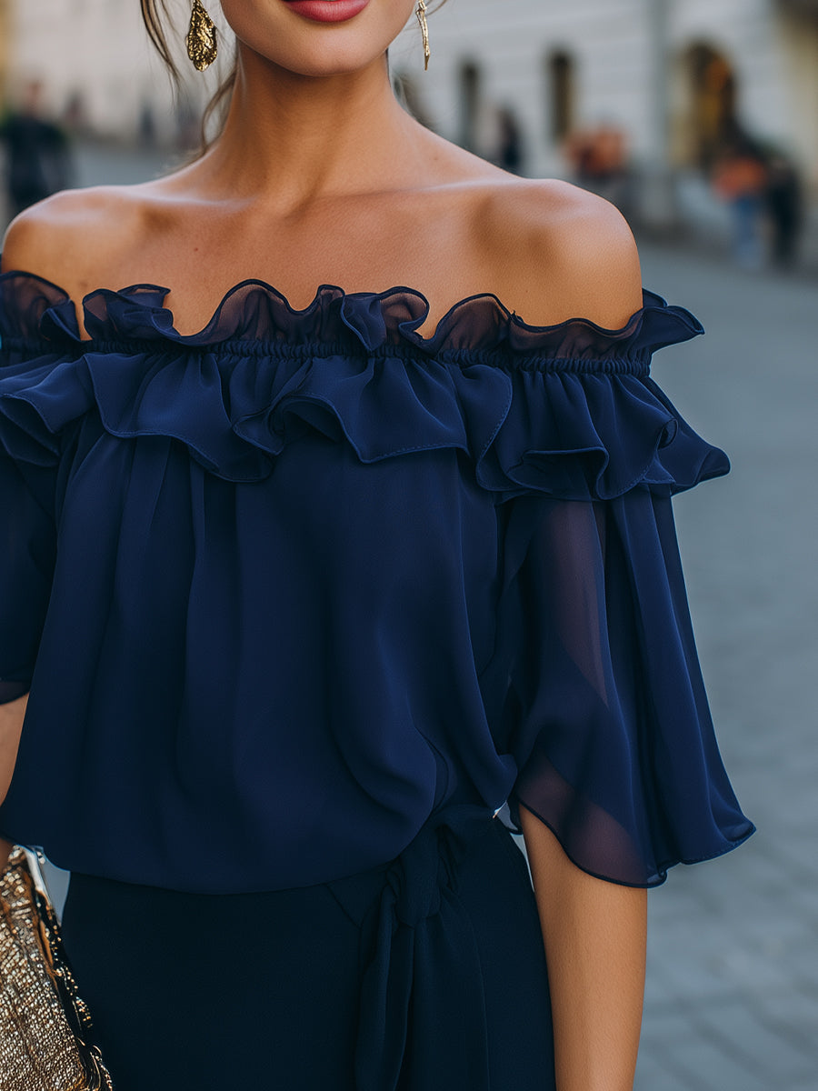 ISABELLA | Off-Shoulder Ruffled Chiffon Top